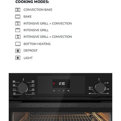 MILLEN MEO 6002 BB 73L Electric Oven - Energy Class A, 8 Cooking Modes, 60 cm, SCHOTT Double Glass Door, Glass finish, Mechanical and Touch Control with Timer, 3 Year Warranty - Black