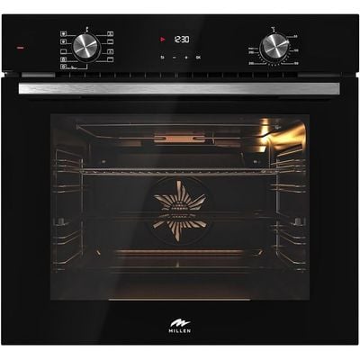 MILLEN MEO 6003 BL 78L Electric Oven - Energy Class A, 9 Cooking Modes, 60 cm, SCHOTT Double Glass Door, Glass finish, Mechanical and Touch Control with Timer, 3 Year Warranty - Black