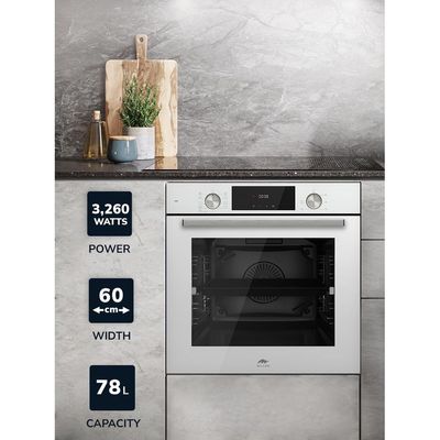 MILLEN MEO 6003 WH 78L Electric Oven - Energy Class A, 9 Cooking Modes, 60 cm, SCHOTT Double Glass Door, Glass finish, Mechanical and Touch Control with Timer, 3 Year Warranty - White