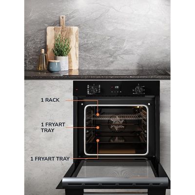 MILLEN MEO 6003 BB 78L Electric Oven - Energy Class A, 9 Cooking Modes, 60 cm, SCHOTT Double Glass Door, Glass finish, Mechanical and Touch Control with Timer, 3 Year Warranty - Black