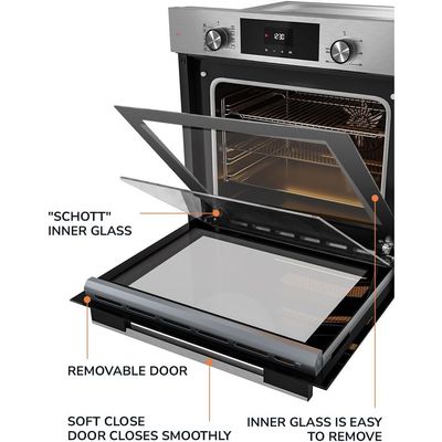 MILLEN MEO 6003 IX 78L Electric Oven - Energy Class A, 9 Cooking Modes, 60 cm, SCHOTT Double Glass Door, Glass finish, Mechanical and Touch Control with Timer, 3 Year Warranty - Silver