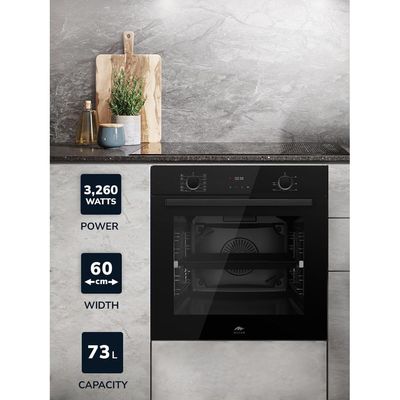 MILLEN MEO 6004 BB 73L Electric Oven - Energy Class A, 10 Cooking Modes, 60 cm, SCHOTT Double Glass Door, Black Glass finish, Mechanical and Touch Control with Timer, 3 Year Warranty - Black