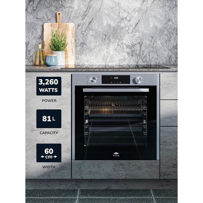 MILLEN Built In Electric Oven, 10 Cooking Modes, 81L - 3 Years Warranty, SCHOTT Inner Glass, MEO 6005 IX - Silver