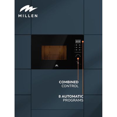 MILLEN Microwave Oven, 20L, 3 Y Warranty, Glass Finish, Touchscreen & Knob Controls, 800W Microwave Power, 1000W Grill Power, 8 Automatic Programs, MBW 381 BL - Black