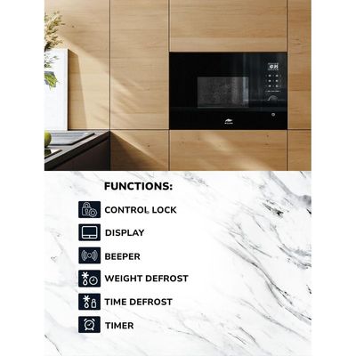 MILLEN Microwave Oven, 20L, 3 Y Warranty, Glass Finish, Touchscreen & Knob Controls, 800W Microwave Power, 1000W Grill Power, 8 Automatic Programs, MBW 381 BL - Black