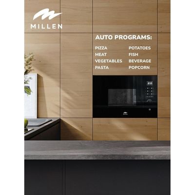 MILLEN Microwave Oven, 20L, 3 Y Warranty, Glass Finish, Touchscreen & Knob Controls, 800W Microwave Power, 1000W Grill Power, 8 Automatic Programs, MBW 381 BL - Black