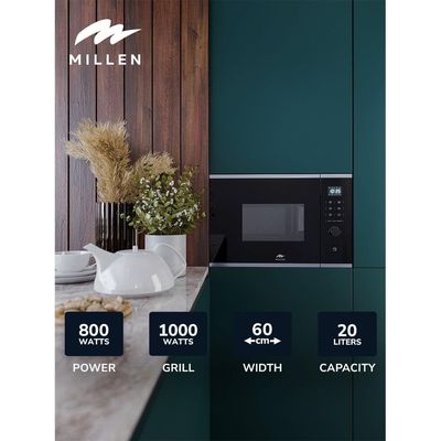 MILLEN Microwave Oven, 20L, 3 Y Warranty, Glass Finish, Touchscreen & Knob Controls, 800W Microwave Power, 1000W Grill Power, 8 Automatic Programs, MBW 381 IX - Silver