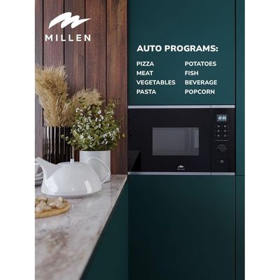 MILLEN Microwave Oven, 20L, 3 Y Warranty, Glass Finish, Touchscreen & Knob Controls, 800W Microwave Power, 1000W Grill Power, 8 Automatic Programs, MBW 381 IX - Silver