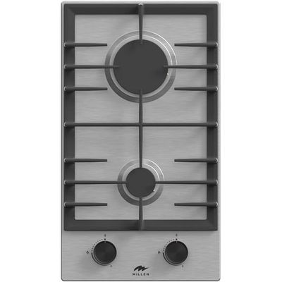MILLEN MGH 3002 IX 30 cm Built-in 2 Burners Gas Hob - Stainless-Steel Finish, 3900 Watts, Mechanical and Electronic Ignition Control, 3 Year Warranty - Silver