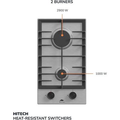 MILLEN MGH 3002 IX 30 cm Built-in 2 Burners Gas Hob - Stainless-Steel Finish, 3900 Watts, Mechanical and Electronic Ignition Control, 3 Year Warranty - Silver