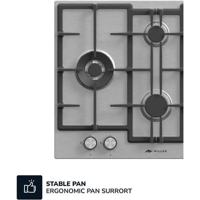 MILLEN MGH 6501 IX 65 cm Built-in 4 Burners Gas Hob - Stainless-Steel Finish, 9700 Watts, Mechanical and Electric Ignition Control, 3 Year Warranty - Silver