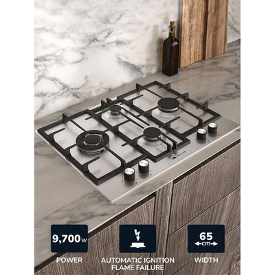 MILLEN MGH 6501 IX 65 cm Built-in 4 Burners Gas Hob - Stainless-Steel Finish, 9700 Watts, Mechanical and Electric Ignition Control, 3 Year Warranty - Silver