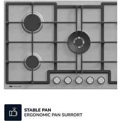 MILLEN MGH 9001 IX 90 cm Built-in 5 Burners Gas Cooktop - Stainless-Steel Finish, 12100 Watts, Mechanical and Electronic Ignition Control, 3 Year Warranty - Silver