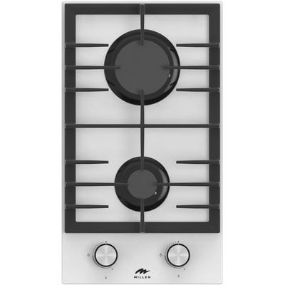 MILLEN MGHG 3001 WH 30 cm Built-in 2 Burners Gas Hob - Glass Finish, 3900 Watts, Mechanical and Electronic Ignition Control, 3 Year Warranty - White
