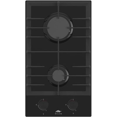 MILLEN MGHG 3002 BL 30 cm Built-in 2 Burners Gas Hob - Glass Finish, 3900 Watts, Mechanical and Electric Ignition Control, 3 Year Warranty - Black