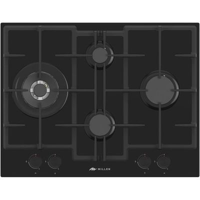 MILLEN MGHG 6503 BL 65 cm Built-in 4 Burners Gas Hob - Glass Finish, 9700 Watts, Mechanical and Electronic Ignition Control, 3 Year Warranty - Black