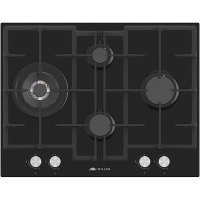 MILLEN 65 cm Built In Black Glass Gas Hob with SABAF Burners -3 Years Warranty, MGHG 6502 BL - Black