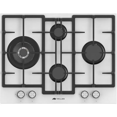 MILLEN 65 cm Built In White Glass Gas Hob with SABAF Burners - 3 Years Warranty, MGHG 6502 WH - White