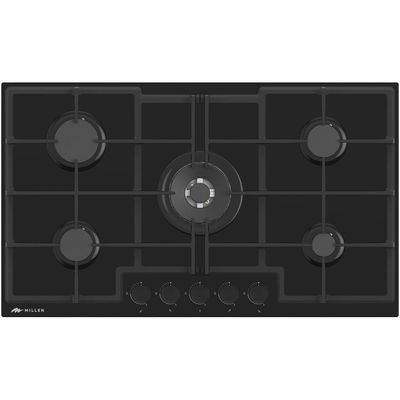 MILLEN MGHG 9001 BL 90 cm Built-in 5 Burners Gas Hob - Glass Finish, 12100 Watts, Mechanical and Electronic Ignition Control, 3 Year Warranty - Black