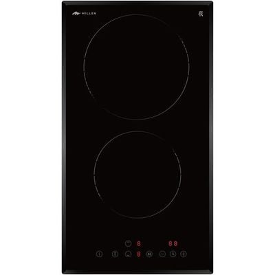 MIILLEN Built in Electric hob, 30 cm Black Glass, 2 Heating Zones, 3000W, Touch Control, MEH 301 BL, 3 Year Warranty - Black