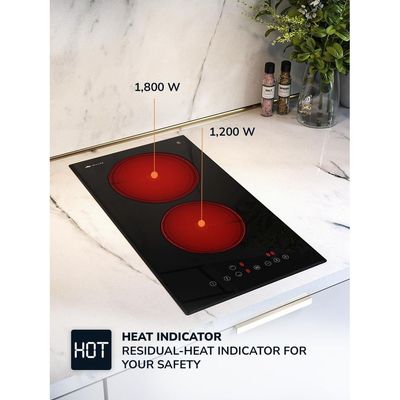 MIILLEN Built in Electric hob, 30 cm Black Glass, 2 Heating Zones, 3000W, Touch Control, MEH 301 BL, 3 Year Warranty - Black