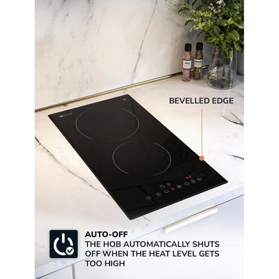 MIILLEN Built in Electric hob, 30 cm Black Glass, 2 Heating Zones, 3000W, Touch Control, MEH 301 BL, 3 Year Warranty - Black