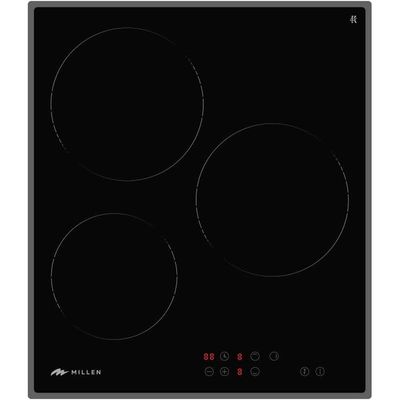 MIILLEN Built in Electric hob, 45 cm Black Glass, 3 Heating Zones, 4800W, Touch Control, MEH 451 BL, 3 Year Warranty - Black