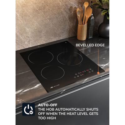 MIILLEN Built in Electric hob, 45 cm Black Glass, 3 Heating Zones, 4800W, Touch Control, MEH 451 BL, 3 Year Warranty - Black