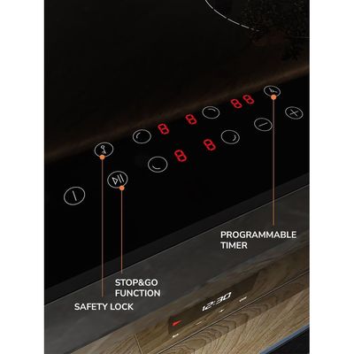 MIILLEN Built in Electric hob, 60 cm Black Glass, 4 Heating Zones, 6000W, Touch Control, MEH 601 BL, 3 Year Warranty - Black
