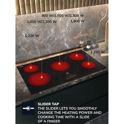MILLEN 90 cm Built-in Electric Hob 5 Heating Zones - MEH 902 BL, Kanger Glass Ceramic, 8700 Watts, Hi-Light Heating Elements, Touch and Slider Control, 3 Year Warranty - Black