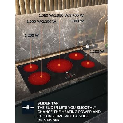 MILLEN 90 cm Built-in Electric Hob 5 Heating Zones - MEH 904 BL, Kanger Glass Ceramic, 9100 Watts, Hi-Light Heating Elements, Touch and Slider Control, 3 Year Warranty - Black