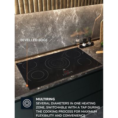 MILLEN 90 cm Built-in Electric Hob 5 Heating Zones - MEH 904 BL, Kanger Glass Ceramic, 9100 Watts, Hi-Light Heating Elements, Touch and Slider Control, 3 Year Warranty - Black
