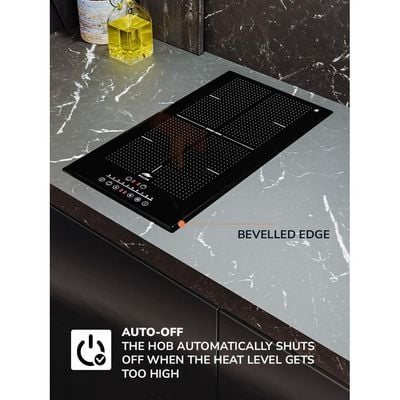 MIILLEN Built in Induction hob, 30 cm Black Glass, 2 Heating Zones, 3500W, Touch Control, MIH 302 BL, 3 Year Warranty - Black