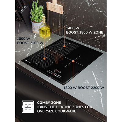 MILLEN Induction hob 45 cm Built-in 3 Heating Zones - MIH 452 BL, 5700 Watts, Touch Control, 3 Year Warranty - Black