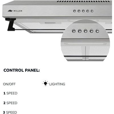 MILLEN 60cm Under Cabinet Stainless Steel Range Hood - MKH 603 IX, 3 Year Warranty - Silver