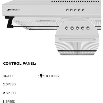 MILLEN 60cm Under Cabinet White Range Hood - MKH 603 WH, 3 Year Warranty - White