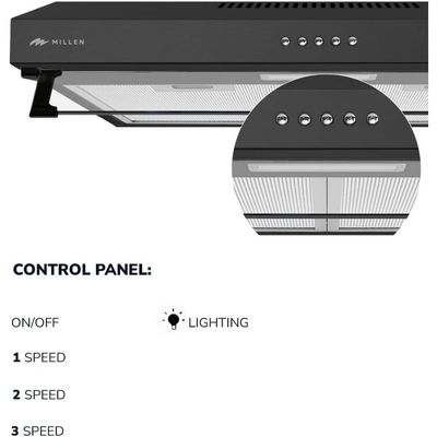 MILLEN 60cm Under Cabinet Black Range Hood - MKH 603 BL, 3 Year Warranty - Black