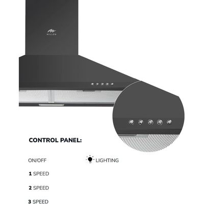 MILLEN 60cm Black Chimney Range Hood - MKH 604 BL, 3 Years Warranty - Black