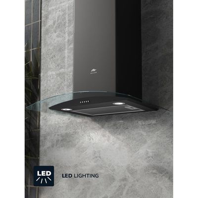 MILLEN Range Hood 60cm Curved Glass Black Chimney - MKHG 603 BL, 3 Years Warranty - Black