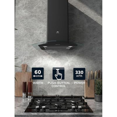 MILLEN Range Hood 60cm Curved Glass Black Chimney - MKHG 603 BL, 3 Years Warranty - Black