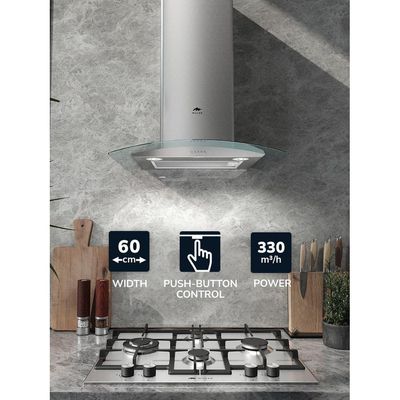 MILLEN Range Hood 60cm Curved Glass Chimney Stainless Steel - MKHG 603 IX, 3 Year Warranty - Silver