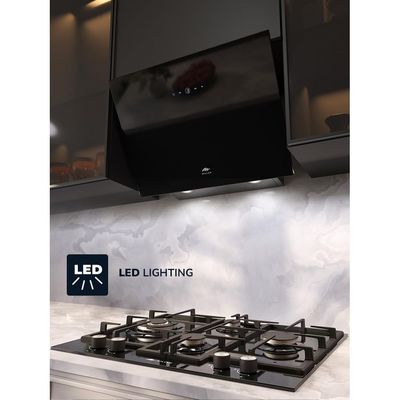 MILLEN 60cm Angled Range Hood - Tempered Black Glass, MKHG 604 BL, 3 Years Warranty - Black