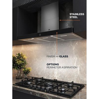MILLEN 90 cm Black Glass/Stainless Steel Range Hood 750m3/h - MKH 905 IX, 3 Year Warranty - Silver