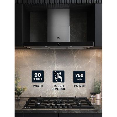 MILLEN 90 cm Black Glass/Stainless Steel Range Hood 750m3/h - MKH 905 IX, 3 Year Warranty - Silver