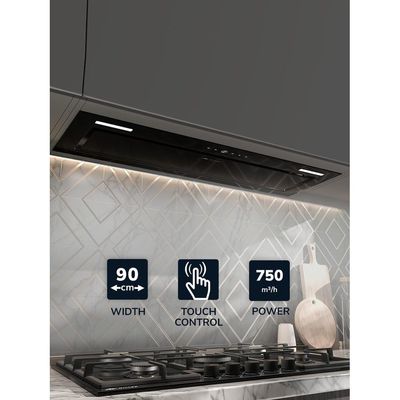 MILLEN 90 cm Buit in Range Hood 750 m3/h - MBKHG 902 BL, 3 Year Warranty - Black