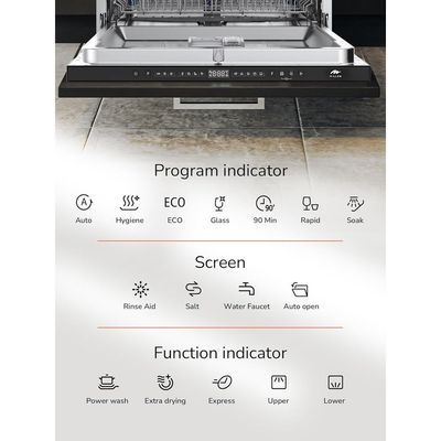 MILLEN Built-in Dishwasher - Large Capacity, Auto Open, Side Indicator, 14 place settings, 3Y Warranty, MDW60731 - Stainless Steel