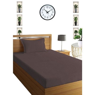 Brown Striped Design Bed Sheet Set Deep Pocket Machine Washable 100x200x15cm