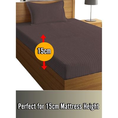 Brown Striped Design Bed Sheet Set Deep Pocket Machine Washable 120x200x15cm