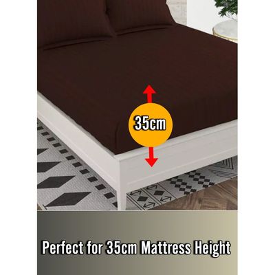 Dark Brown Striped Design Bed Sheet Set Deep Pocket Machine Washable 200x200x35cm