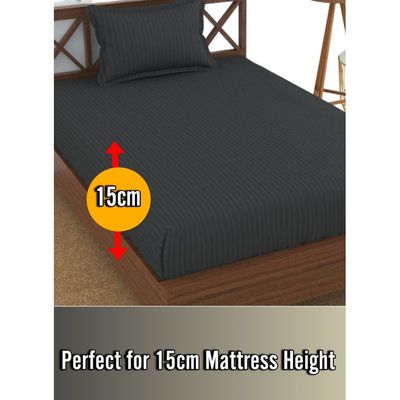 Dark Grey Striped Single Bed Sheet Sets Cotton 2 Piece Set Deep Pocket 100x200x15cm